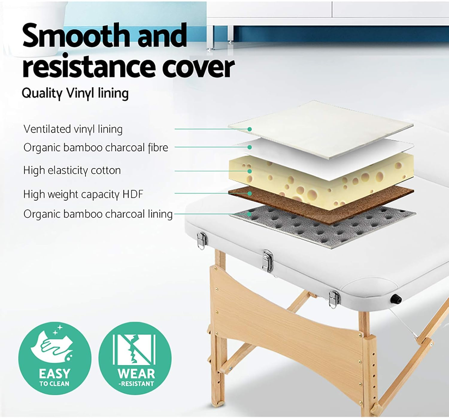 Zenses Massage Table Wooden 70Cm White Portable, Massages Therapy Bed, Folding 3 Fold Waxing Beauty Spa Beds Headrest Bounes Cover Covers Carry Bag Adjustable Height image number 1