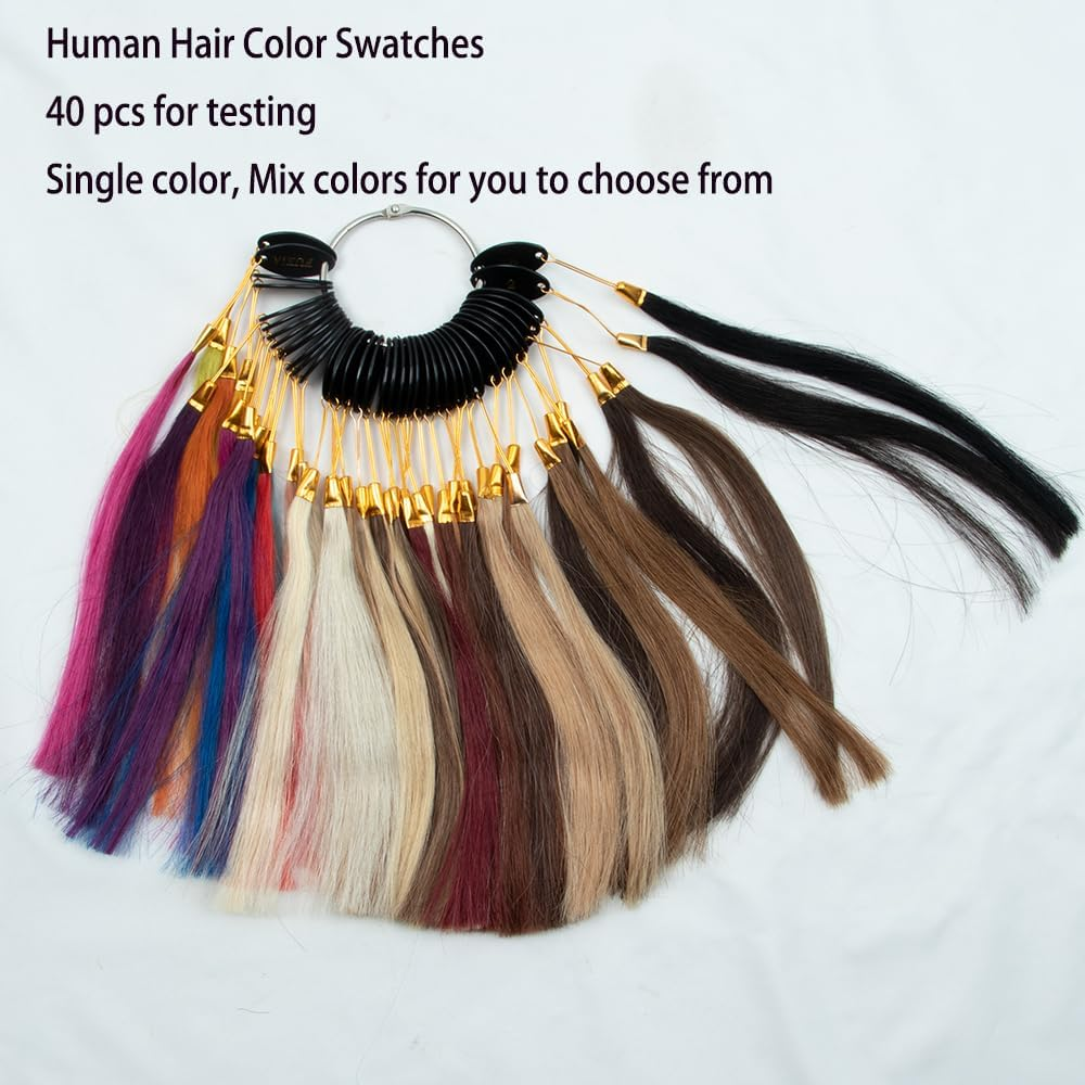 Human Hair Color Swatches Natural Hair Color Testing Swatch 40 Pieces Hair Strand Test Color Rings Hair Dying Color Swatches Human Hair Color Ring Samples for Salon Hairdressing image number 2