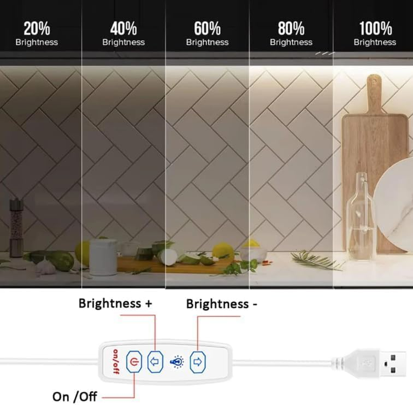 TOPXCDZ Dimmable USB COB LED Strip, White, 6500 K Adhesive Tape, LED Stripe, 5 V TV LED Backlight with On/Off Switch for Bedroom, Home, DIY Lighting (White, 1 M)