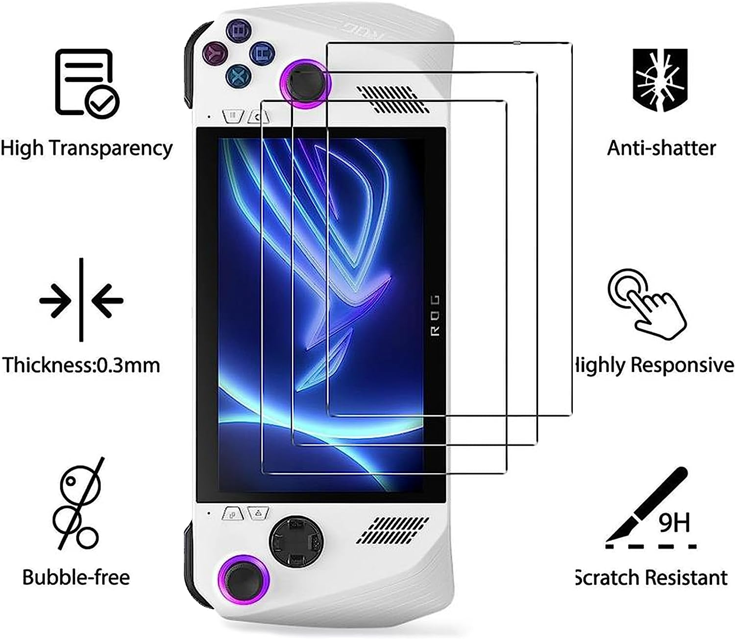 [3-Pack] Screen Protector Glass for ASUS ROG Ally Handheld 7 Inch 2023/ROG Ally X (2024), Premium 9H Tempered Glass Screen Protector for ROG Ally 7 Inch