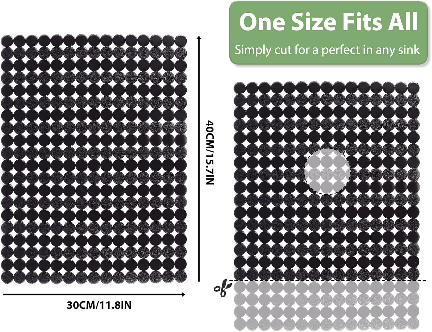 Qulable 2Pack Kitchen Sink Mat for Stainless Steel/Ceramic Sinks, PVC Eco-Friendly Protectors for Bottom of Kitchen Sink, Adjustable, Fast Draining, Dots Design, 11.8X15.7 (Black) image number 5