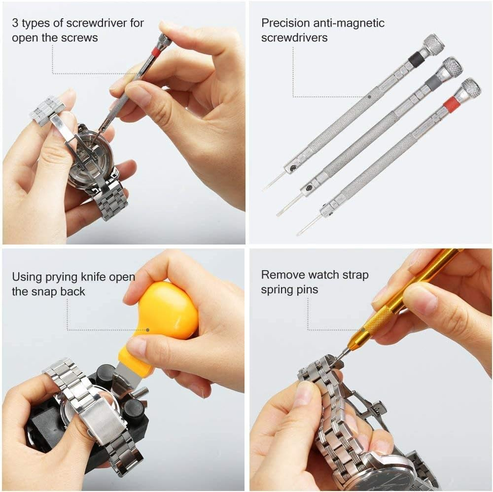 Luxerlife Watches Repair Tool Kit, Professional 147 in 1 Watch Case Opener Repair Tools Watch Spring Pin Bars Watch Band Buckle Remover Battery Replacement Kit