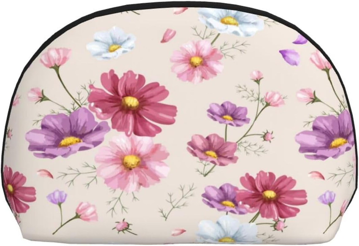 Cozimangoe Coin Pouch Makeup Bags Set, 2 Piece Shell Shape Cosmetic Bag with Pockets for Daily Travel Handbag Lipstick Keys Toiletry, Personalized Hand Drawn Cosmos Flower Pattern image number 2