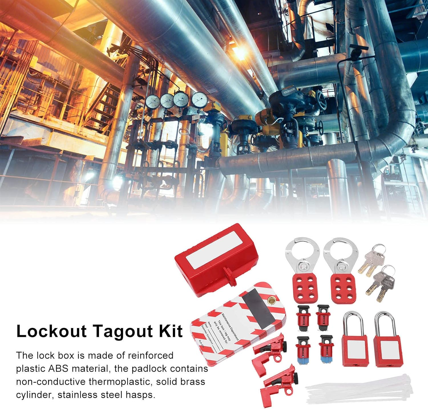 Lockout Tagout Kit Electrical Loto, Group Lockout Hasps, Circuit Breaker Locks, Lockout Tags, Safety Padlocks, Cable Tie, for Safe Electrical Lockouts Red image number 3