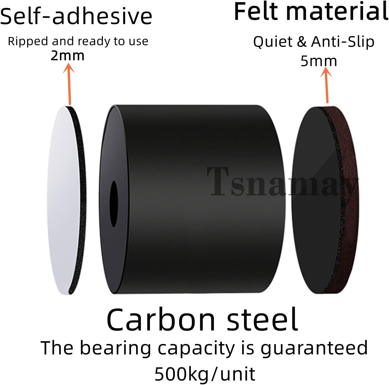 1.18" Self Adhesive Bed and Furniture Risers, Steel Bed Risers to Heavy Furniture or Beds Chair Table Riser,Round White 60X30Mm(Wh) image number 3