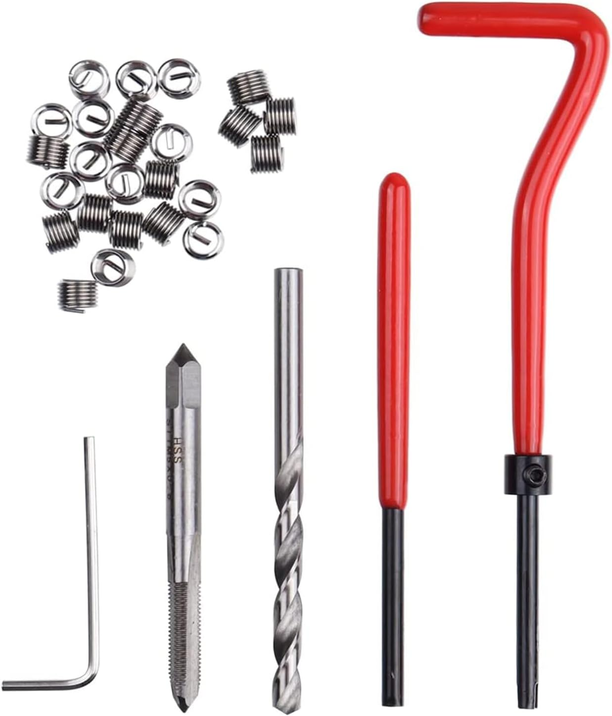 Lyfengdeam Thread Repair Insert Kit, 30 PCS Helical Coil Inserts Stripped Thread Repair Damaged Screw Threads Rethreading Drill Bit Taps for Restoring Damaged Threads (M4*0.7Mm)