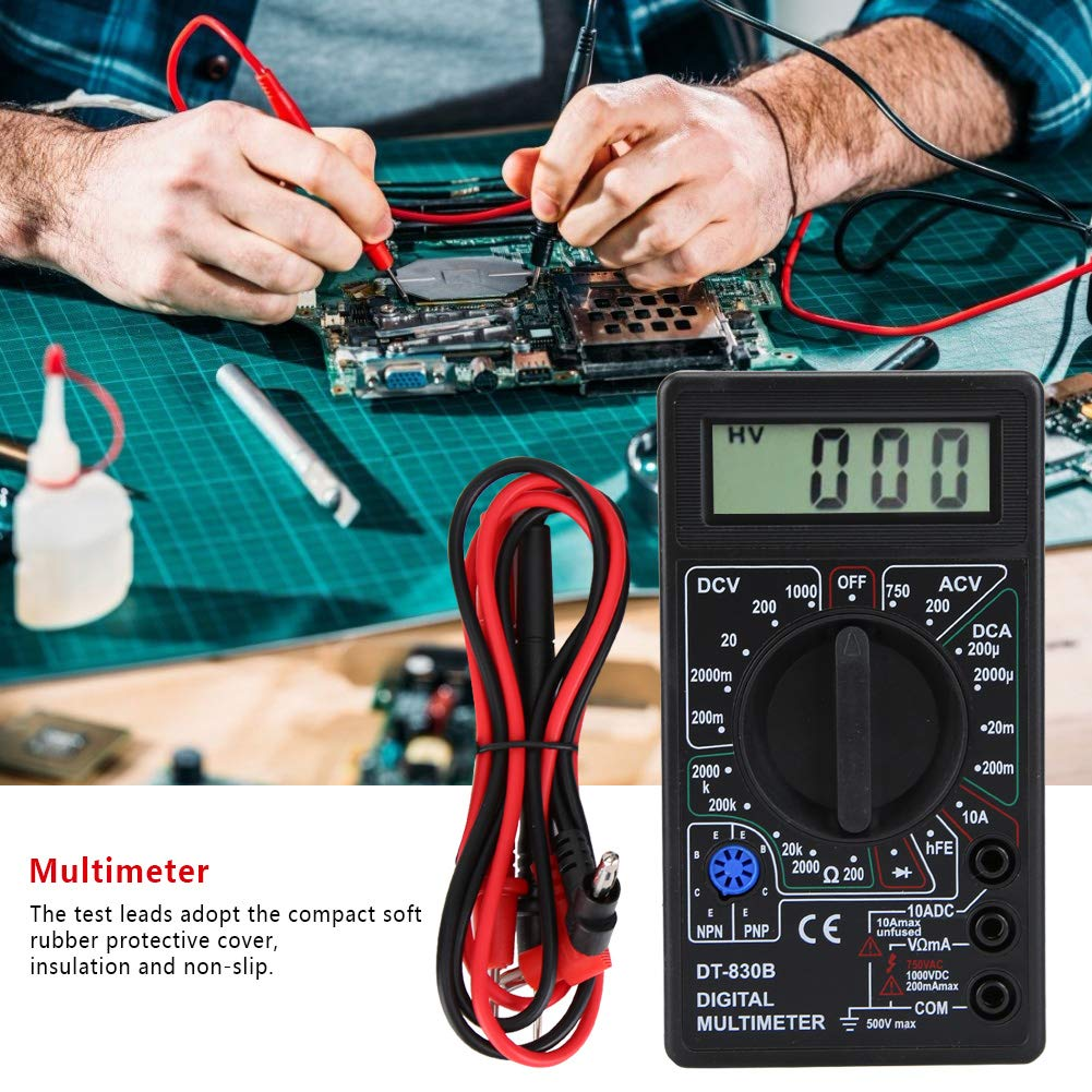 LCD Digital Multimeter, Multimeter, with Large Screen Display Rubber for Factories Radio Enthusiasts Families Laboratories(-830B Black) image number 2