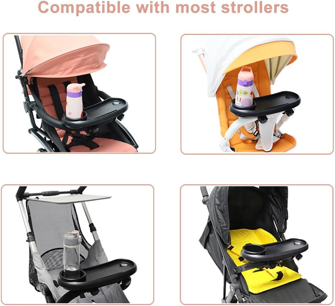 3 in 1 Universal Stroller Snack Tray, Stroller Cup Holder with Phone Holder, Stroller Snack Tray Attachment, Clip on Baby Stroller Accessories for Joggers, Umbrella & Wagons image number 2