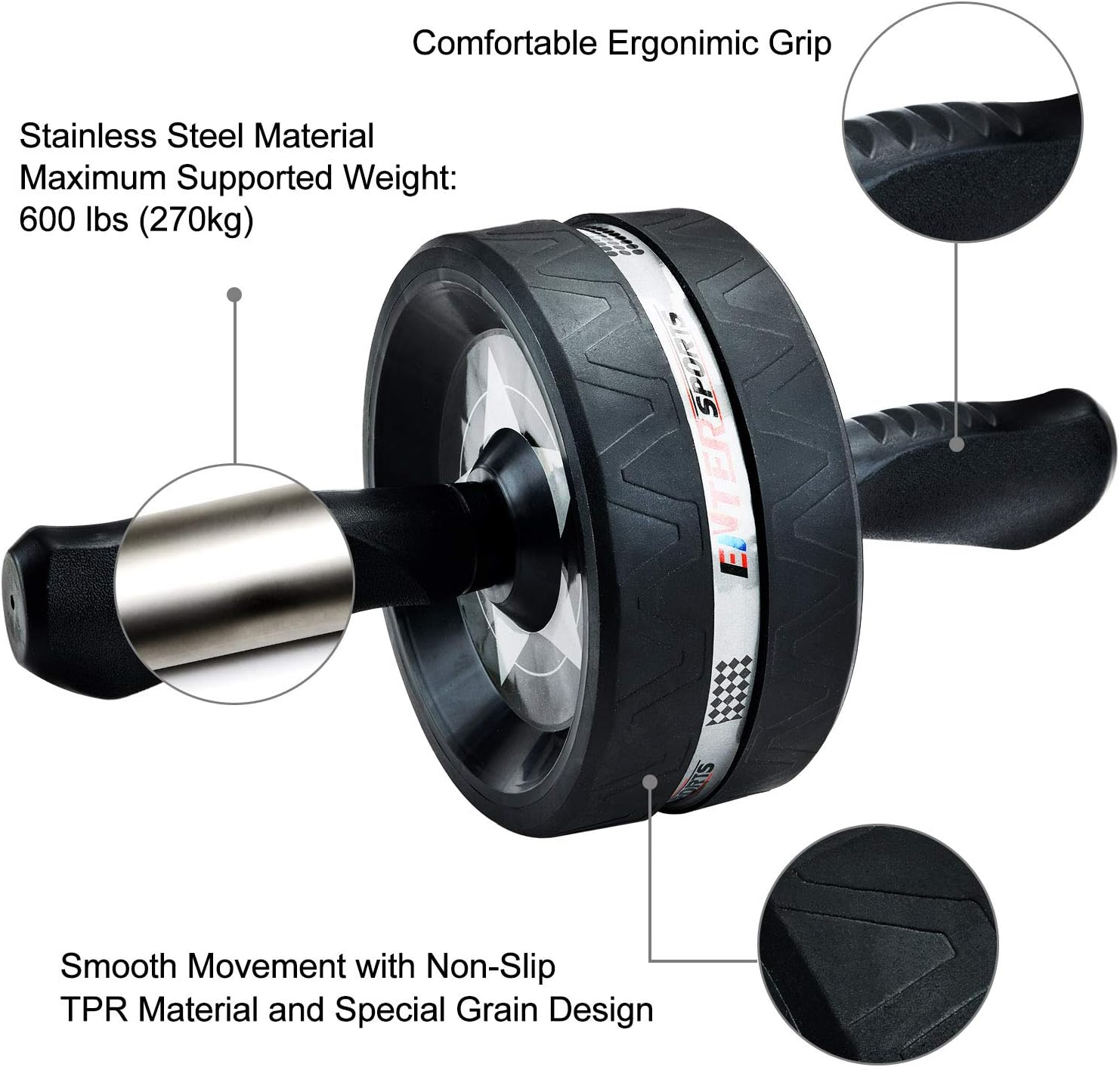 Psiven Ab Roller Wheel, Abs Workout Equipment for Abdominal Core Strength Training, Home Gym Fitness Equipment for Core Workout with Knee Pad, Exercise Wheel for Men and Women image number 6