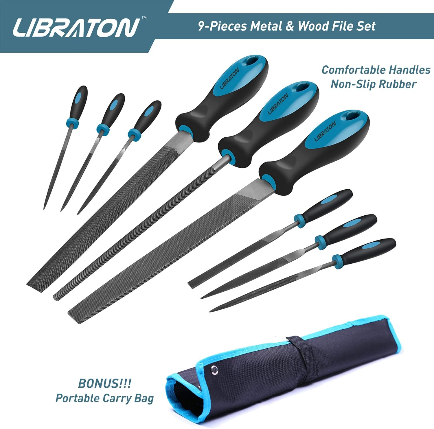 LIBRATON Metal Files 9Pcs, File Set for Metal, Needle Files, Files Rasps, Flat, Round, Half-Round Files for Metalworking, Metal, Woodworking, Wood, Carpentry image number 4