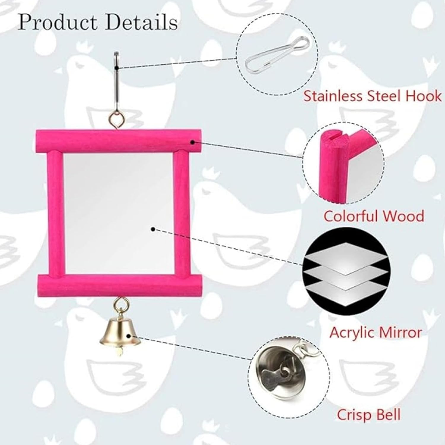 Chicken Swing Mirror - Chicken Mirror Beak Grinding Molar Stone | Safe Poultry Boredom Relief Roosters Hens Entertainment for Yard Garden Farm