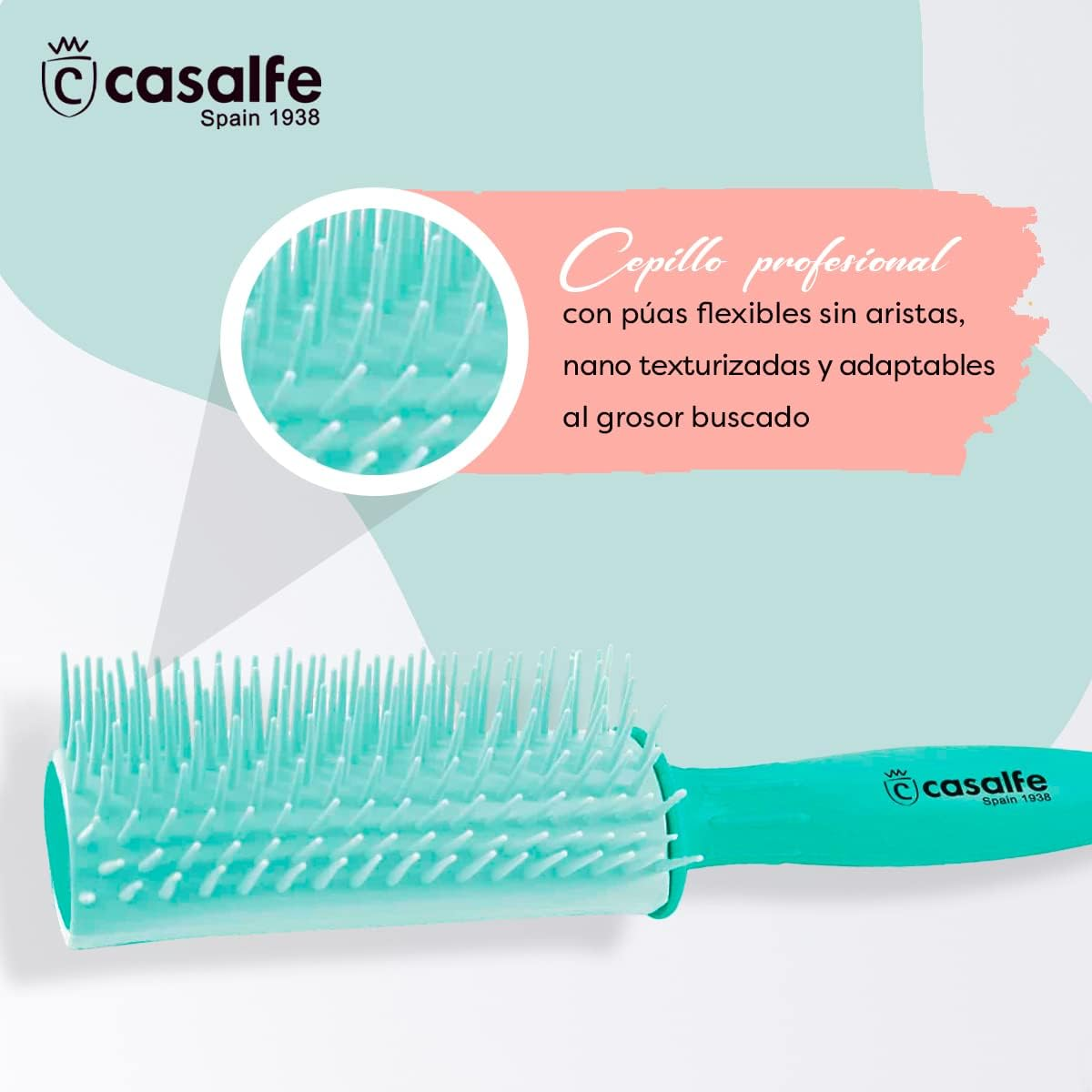 Casalfe Pro Curly Anti-Pull Brush for Curly/Rebel Hair, Hair Brush with Flexible Picks and Textured Nano, Prevents Hair Breakage, Tiffanys Colour image number 5