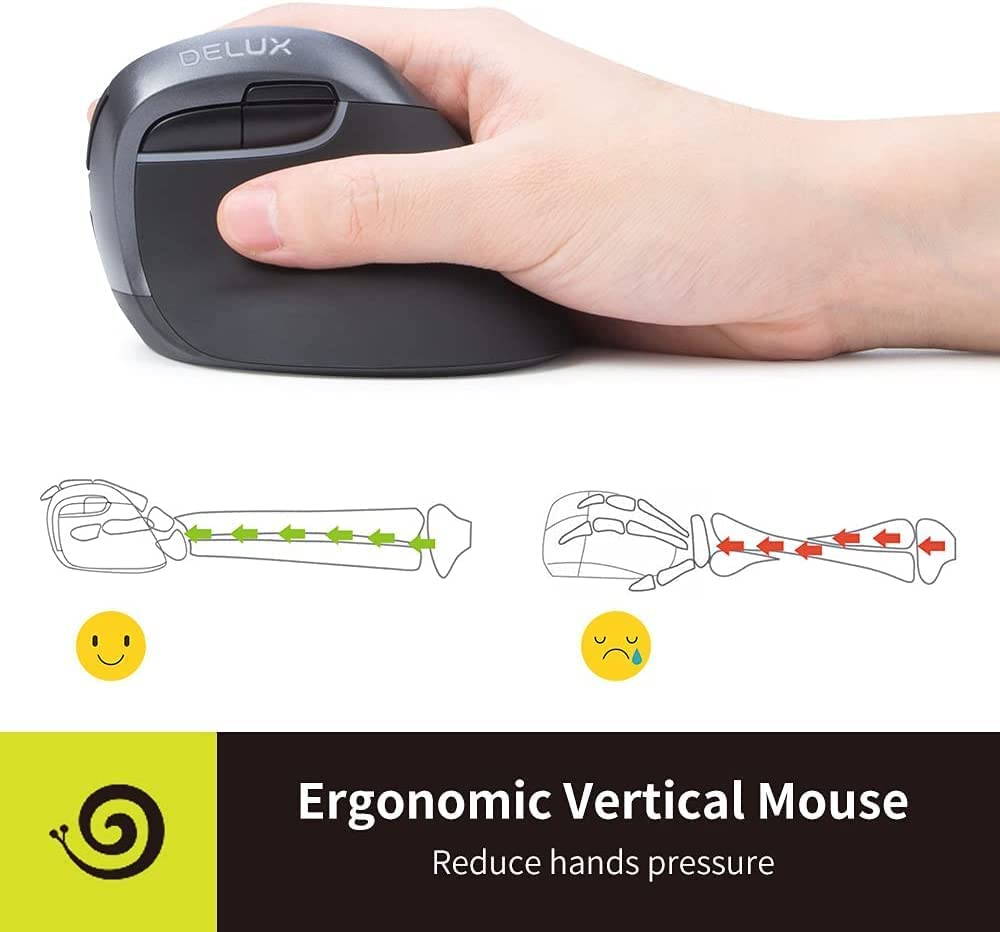Delux M618Mini Db-Grey Wireless Ergonomic Vertical Mouse, Dual Mode Silent Mouse with 2 Channel Bluetooth and USB Receiver, 3 Device,6 Buttons and 2400 DPI for PC Laptop Computer image number 6