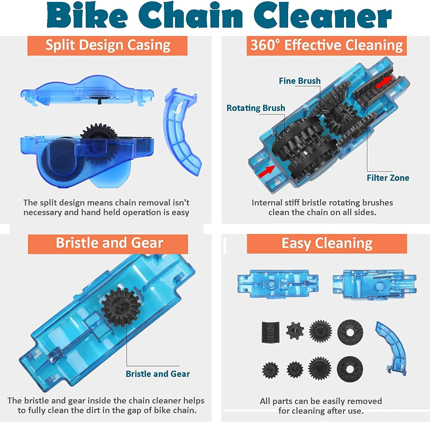 Bike Chain Cleaner Kit - Bicycle Chain Cleaning Brushes - Wash Tools Bike Chain Maintenance, Chain/Crank/Tire/Sprocket Cycling Corner Stain Dirt Clean for Mountain Bikes MTB City Bikes image number 1
