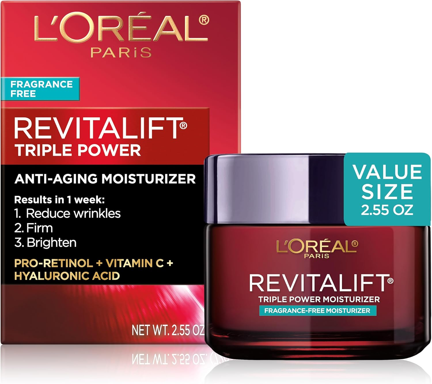 L&rsquo;Oreal Paris Skincare Revitalift Triple Power Fragrance-Free Face Moisturizer with Pro Retinol, Hyaluronic Acid & Vitamin C, Reduce Wrinkles, Firm and Brighten Skin, 2.55 Oz image number 3