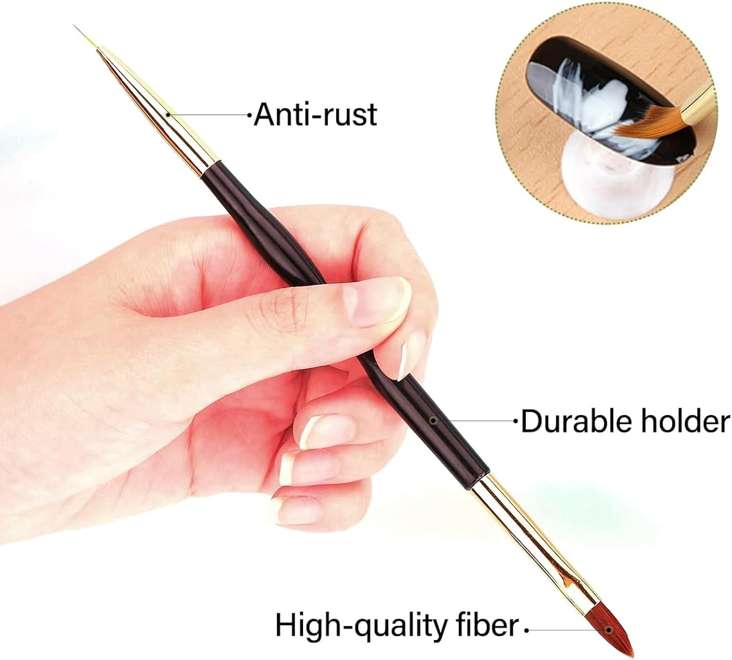 Zynewa 2-Piece Set Nail Brush (6 Pieces), Dual End Nail Art Pen Brush, Gel Brush for Nails, Nail Brush Set for Gel Nails, for UV Gel Nail Design