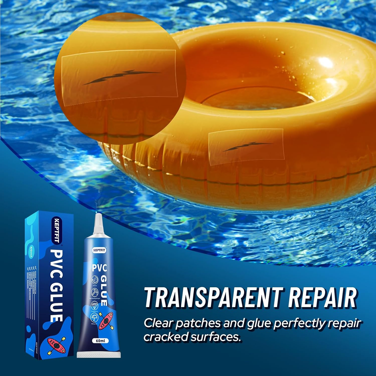 120Ml Air Mattress Patch Kit, Transparent Air Mattress Repair Kit, Inflatable Patch Repair Kit for PVC Inflatable Toy, Pool Liner Patch Kit Inflatable Boat, Swimming Circle, Tent,Quick Repair image number 1