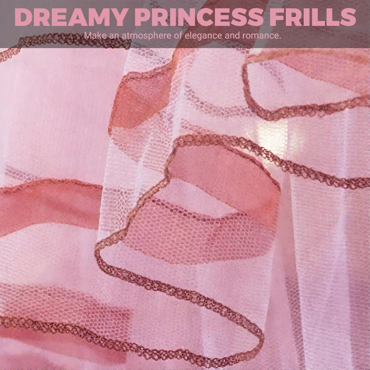 4 Corners Post Ruffle Princess Bed Canopy, Romantic Bed Drape Netting for Twin/Full/Queen/King Beds Mosquito Net Mesh for Girls Kids Adults Bedroom Dormitory Bed Curtains Canopy Bedding Decor