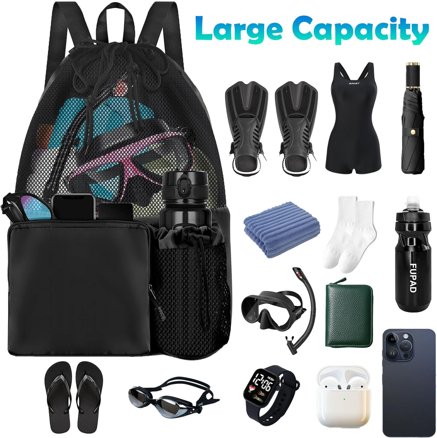 Breathable Mesh Drawstring Backpack with Wet Pocket - Multi Functional Swim Bag for Gym, Yoga, Swimming & Sports | Lightweight & Water-Resistant