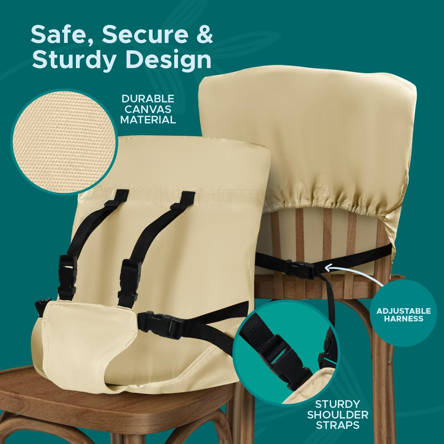 Portable High Chair by Baby Pick- Foldable High Chair for Travel with Adjustable Shoulder Straps- Compact Harness Seat for Babies & Toddlers- Easy to Use Washable Feeding Safety Seat (Beige) image number 1