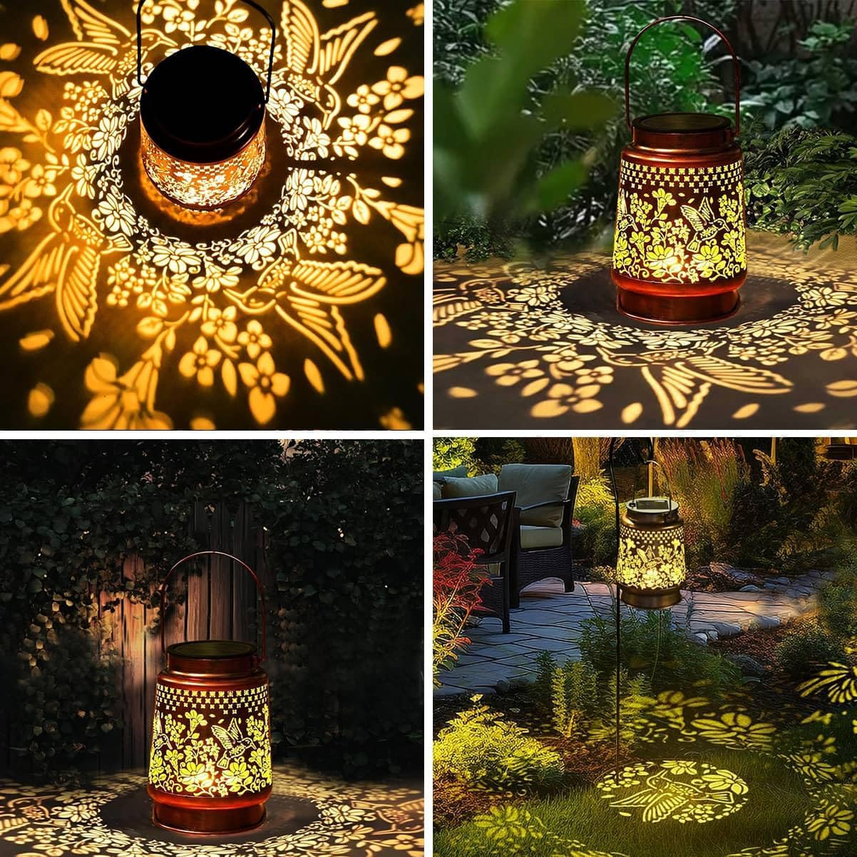Joysing Solar Lights for Outdoor Hanging Pack of 2 Solar Lanterns for Outdoors, IP44 Waterproof Hummingbird Lantern, Garden Decoration, Metal Solar Garden Light, Vintage Solar Lantern for Patio, Lawn image number 4