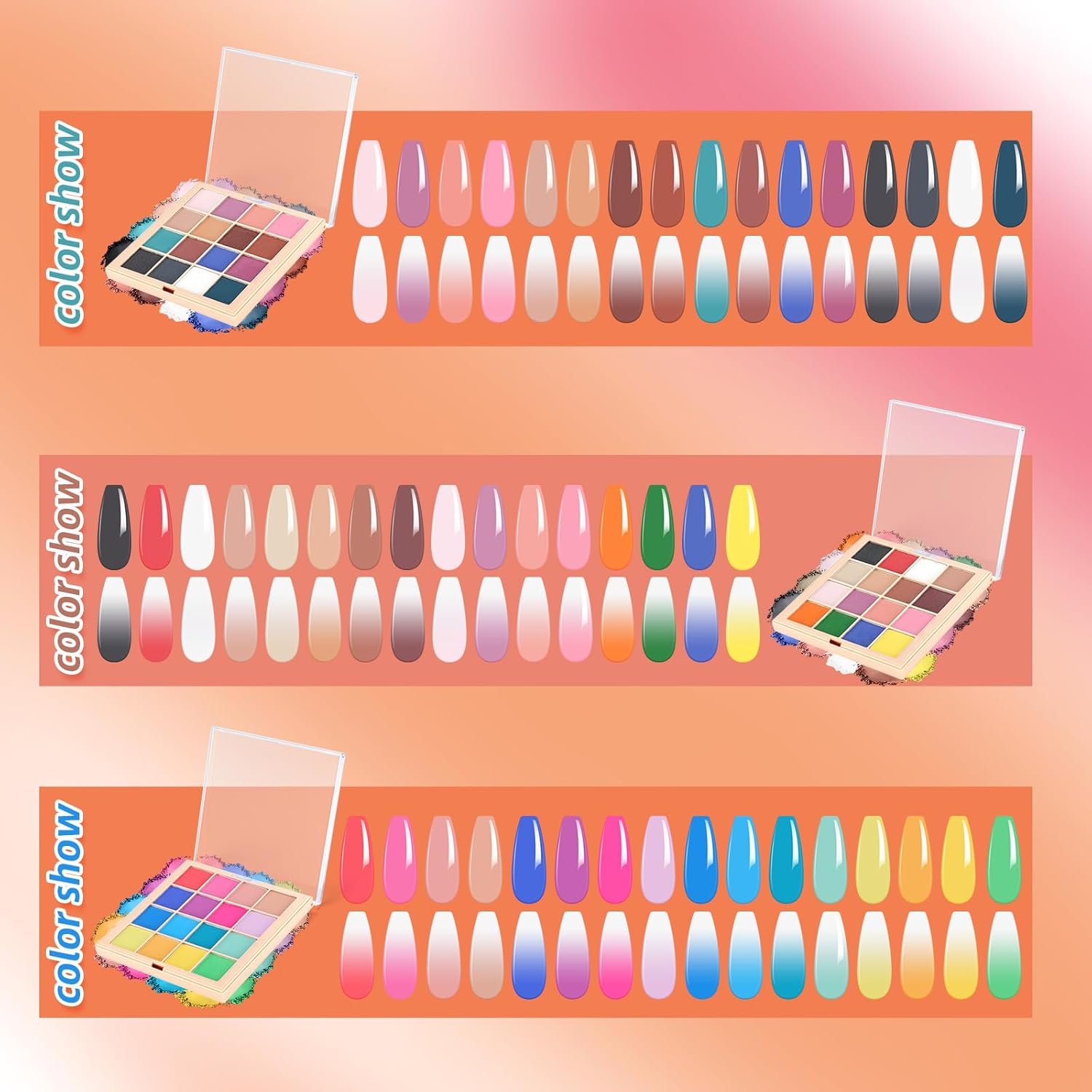 U-Shinein Nail Pigment Powder Palette Set, 16 Colors Ombre Nail Powder Palette French Aura Nails Ombre Nail Brush Nail Long-Lasting Manicure Art DIY Accessories (A) - 06 image number 3