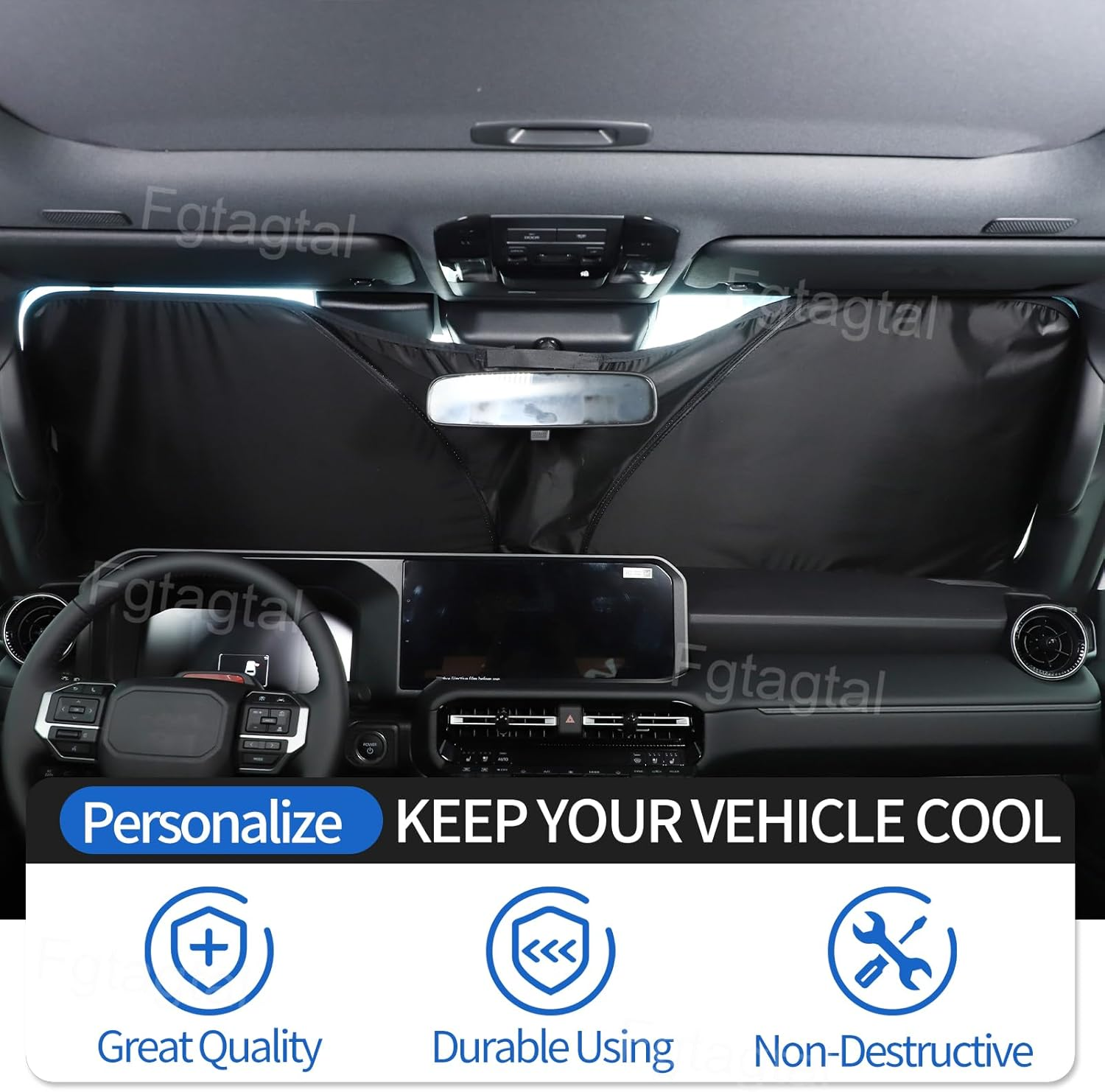 Windshield Sunshade Fit for Toyota Land Cruiser 250 Prado J250 LC250 2024+, Folding Car Sun Shade for Front Window, Auto Sun Protection Visors Blocks UV Rays and Keeps Vehicle Cool(Silver) - Silver image number 3