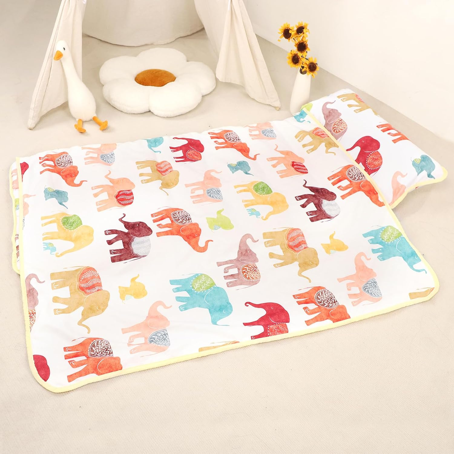 Toddler Nap Mat for Preschool, Thicken Kids Sleeping Mats with Removable Pillow and Blanket for Boys Girls, 140 X 60 Cm Extra Large Daycare Nap Mat(Colorful Elephant) image number 3