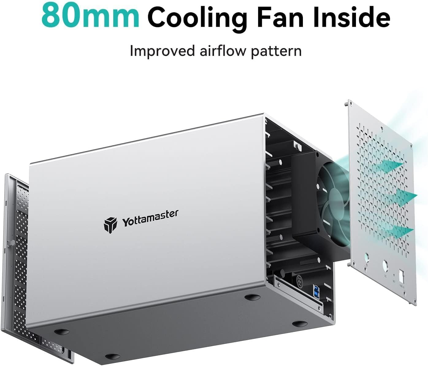 Yottamaster 5 Bay Hard Drive Enclosure, Aluminum USB3.0 3.5" HDD Enclosure DAS for 2.5"/3.5" Inch SATA HDD/SSD, Supports 5X16Tb, Direct Attached Storage (DAS) Storage Expansion, Non-Raid [PS500U3] image number 1