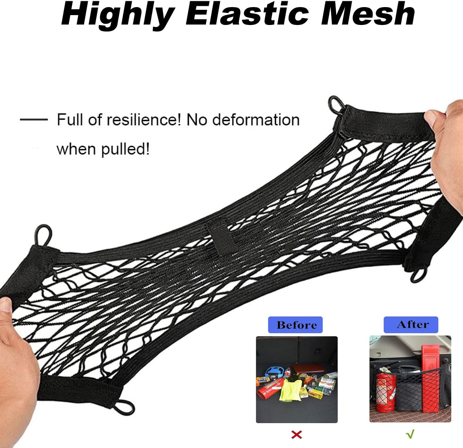 2 Pack Large Cargo Net for Trunk, Storage Mesh Net for Trunk RV Boats Home Storage Stretchable Mesh Pocket Net with 8 Mounting Screws and Hooks (18 X 9.8 Inches) image number 2