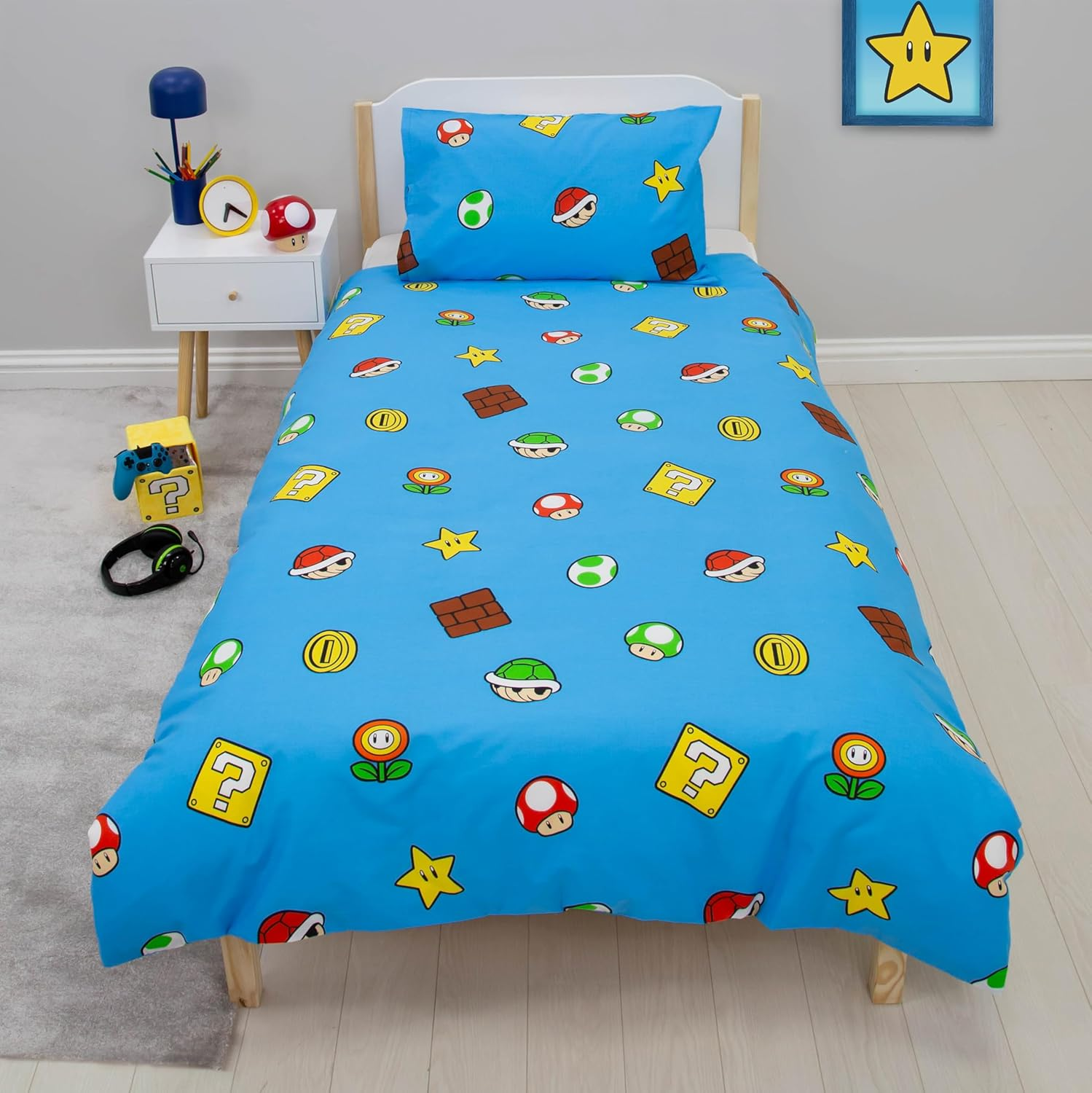 Nintendo Super Mario Official Single Duvet Cover Set, Splitter Design | Reversible 2 Sided Bedding Cover Official Merchandise Including Matching Pillow Case | Single Bed Set | Polycotton image number 3