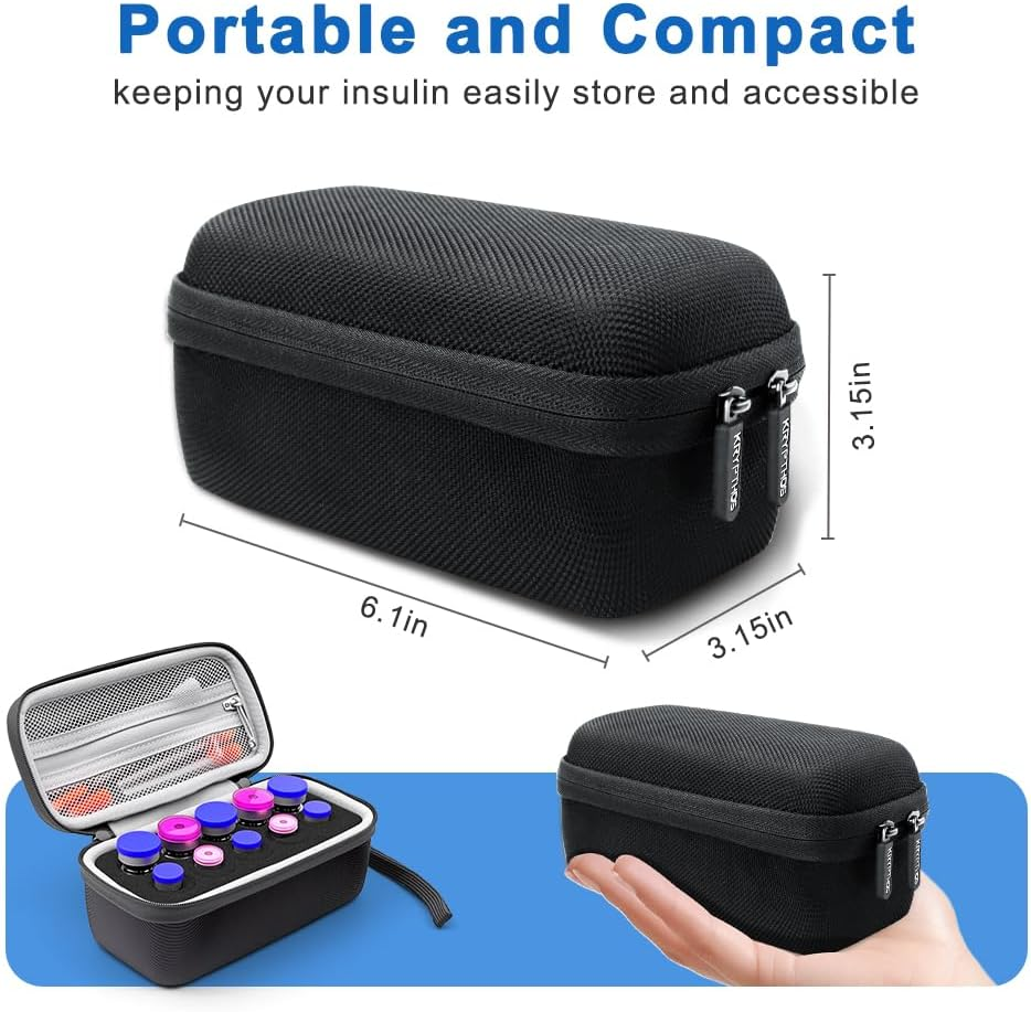 Krypthos Insulin Bottle Protective Case with 10 Compartments, Diabetic Organizer Bag, Standard Ml U-100 Bottles, Transport, Refrigerator Holder, Ice Free image number 6