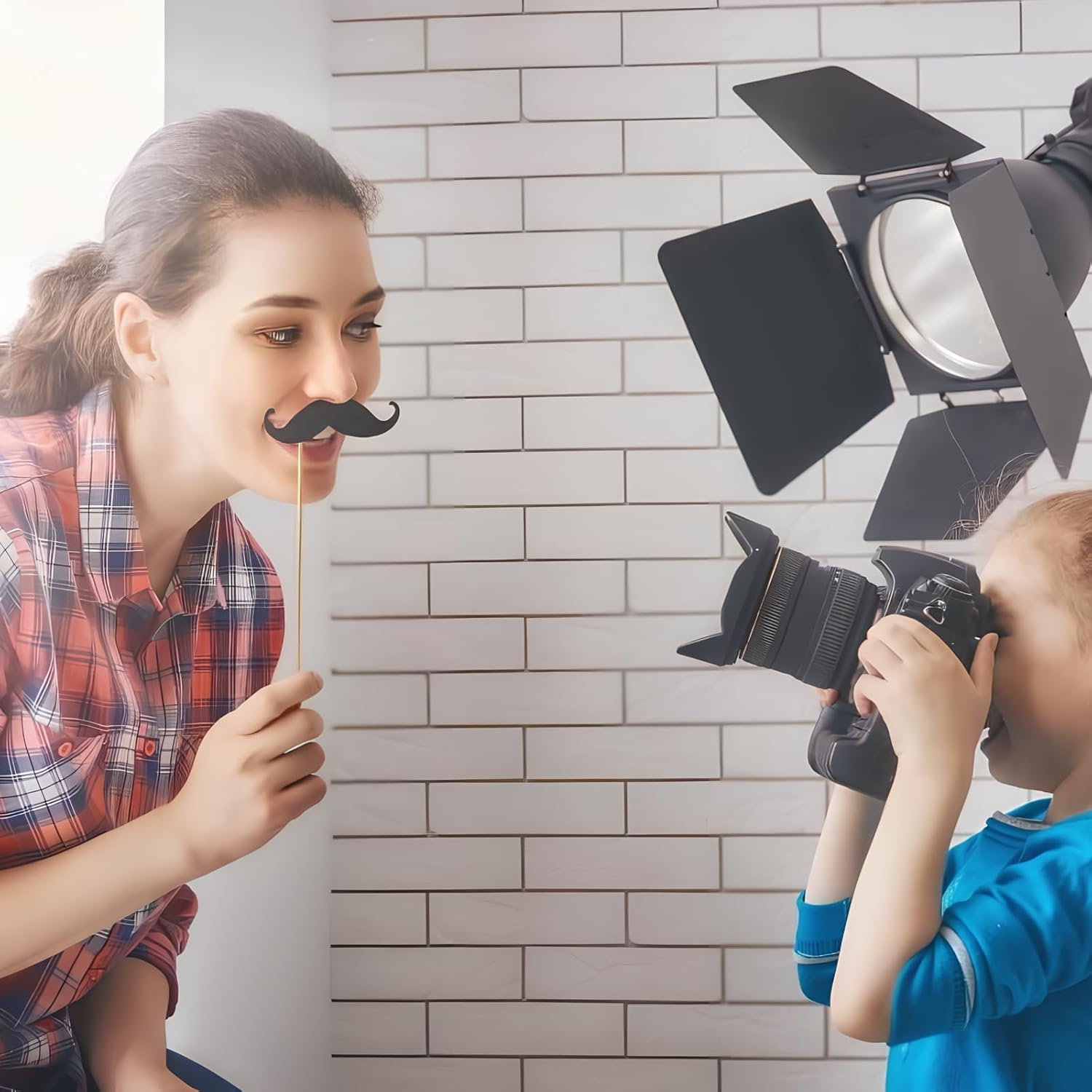 58 Party Props Photo Booth Party Favours, Photo Booth Props, Photo Booth Frame with Sticks and Stickers, for Birthday Engagement Wedding,Paper Props Fancy Paper Eyeglasses image number 4