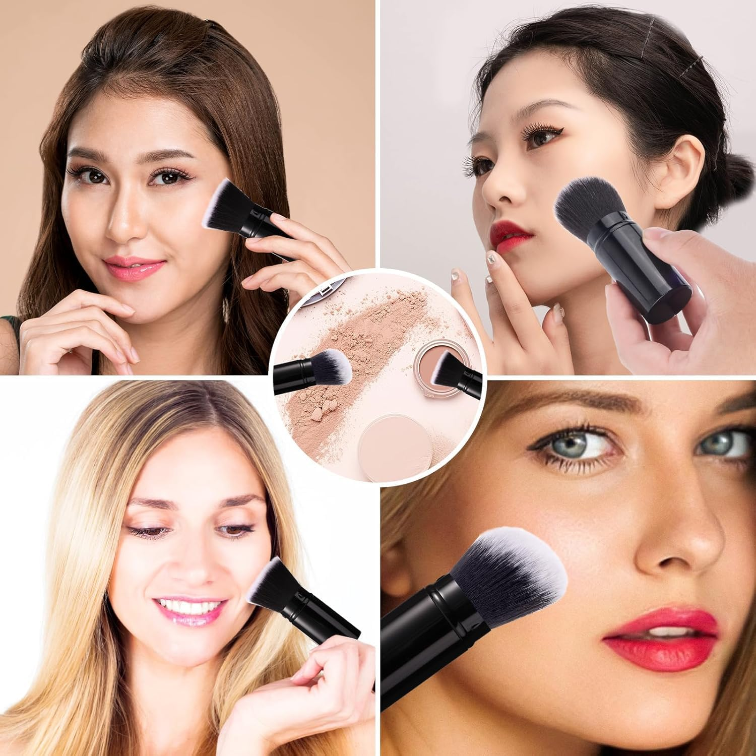 Retractable Kabuki Makeup Brushes, 2Pcs Retractable Kabuki Makeup Powder Foundation Makeup Brushes, Retractable Travel Kabuki Powder Makeup Brush for Women or Girls image number 3