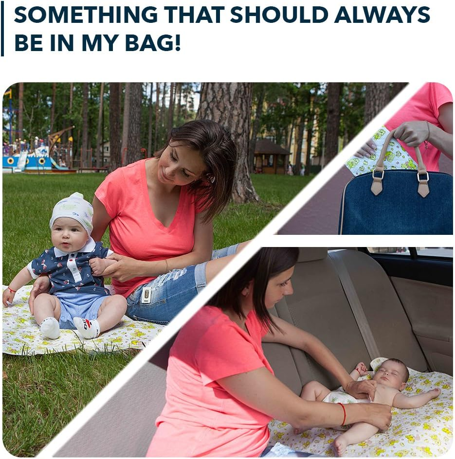Baby Changing Mat - 31,5 X 25,5 Inch Waterproof Portable Travel Changing Pad - Wipeable Liners with Reinforced Double Seams - Change Diaper on the Go - Foldable Large Baby Nappy Changer Mat