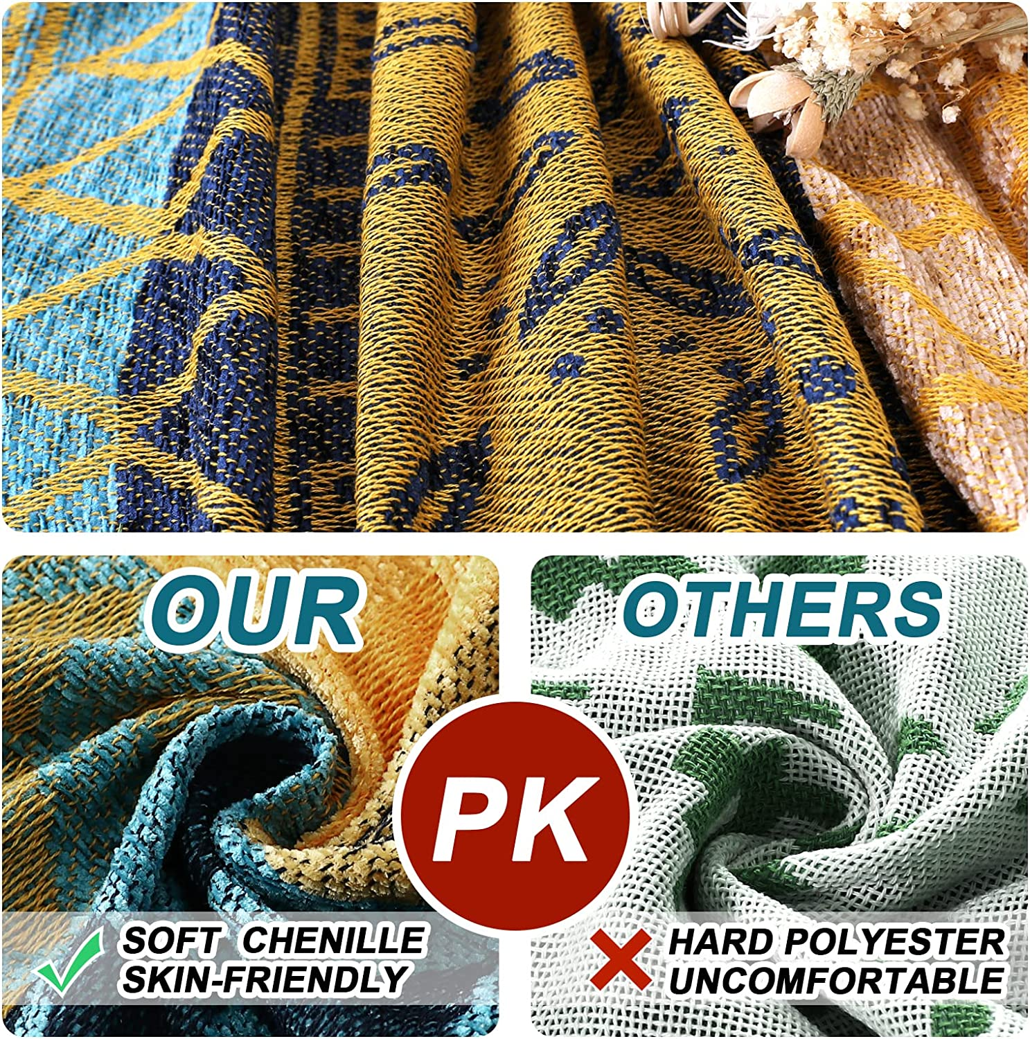 H.VERSAILTEX Boho Couch Cover Bohemian Cotton Sofa Cover Sofa Throw Cover for Couches Washable Sofa Couch Covers for Dogs Feature Hippie Chenille Jacquard Fabric(230Cm X 340Cm, Xx-Large, Yellow Navy) image number 3