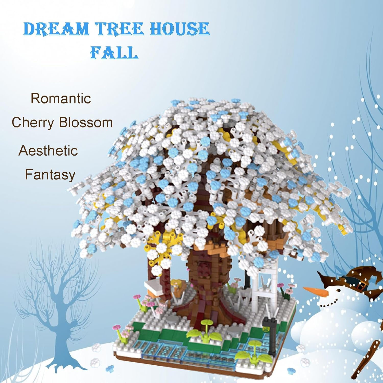 Famiredo Cherry Blossom Tree House Adult Artificial Flower Mini Block Set, Spring/Summer/Fall/Winter Beauty Plant Series, Bouquet Tree House Block Set, Suitable for Gift/Home Decoration (Winter) - Fall image number 5