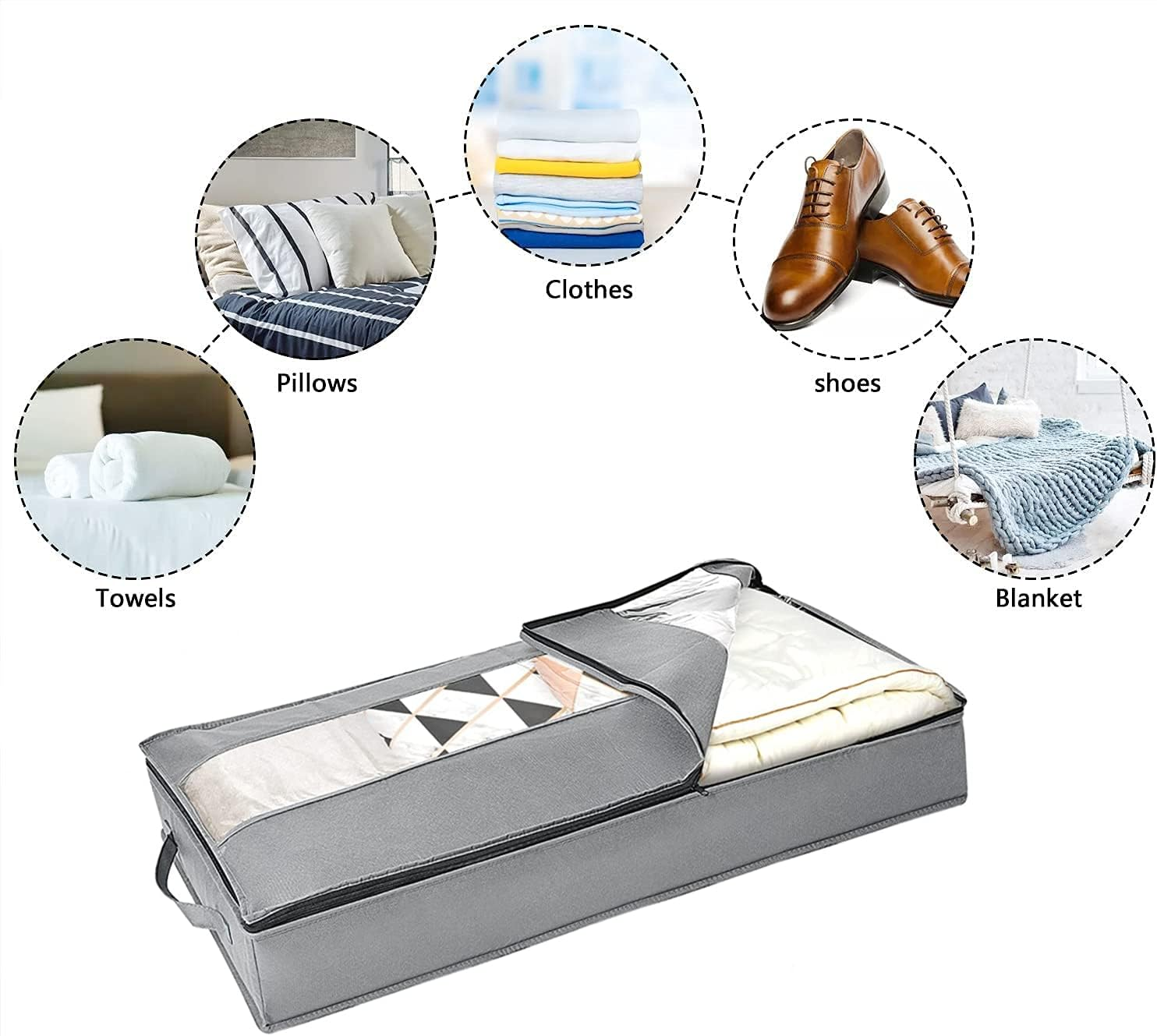 Underbed Storage Bags Solutions Organizer with Zips and Clear Window for Clothes,Duvet Comforters Blankets Bedding Quilts Moving(2 Pack)