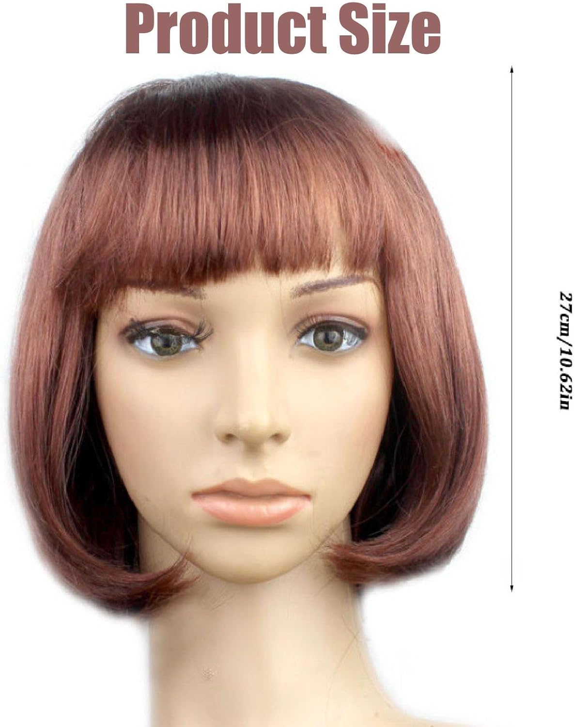 Short Brown Wigs,Brown Wig with Bangs Fashion Short Straight Flat Bang Wigs for Girls Straight Bangs Wig for Women for Daily Use image number 4