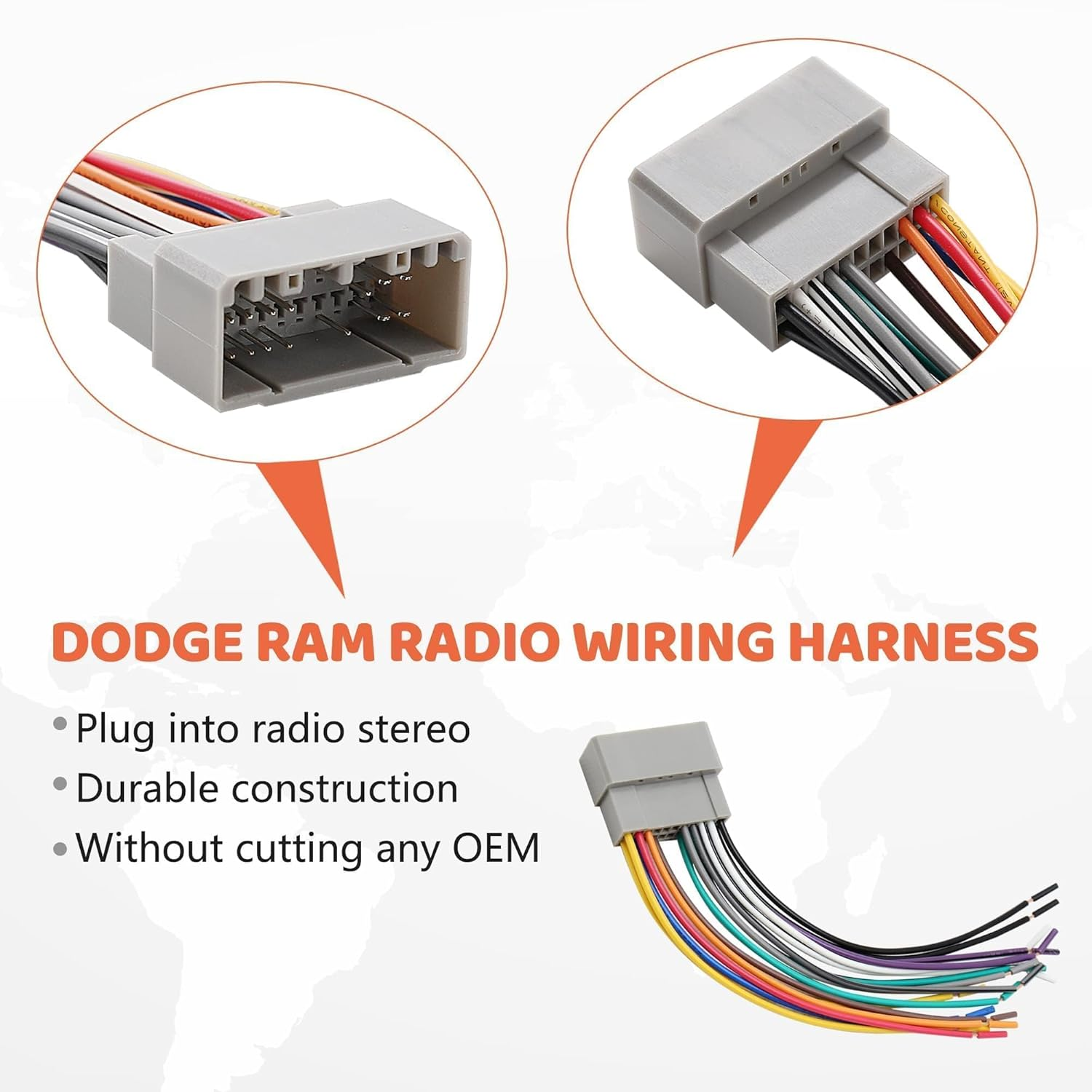 Car Radio Stereo Wiring Harness Antenna Adapter Replacement for 2002-2007 Dodge Ram, 2003-2007 Jeep, 2000-2007 Chrysler Aftermarket Install Radio Antenna Connector Plug image number 4