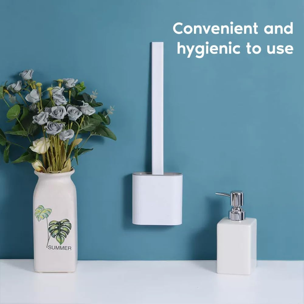 2 Pcs Toilet Brush and Holder Set,Wall Mounted and Standing,With TPR Bristles for Bathroom Cleaning image number 5