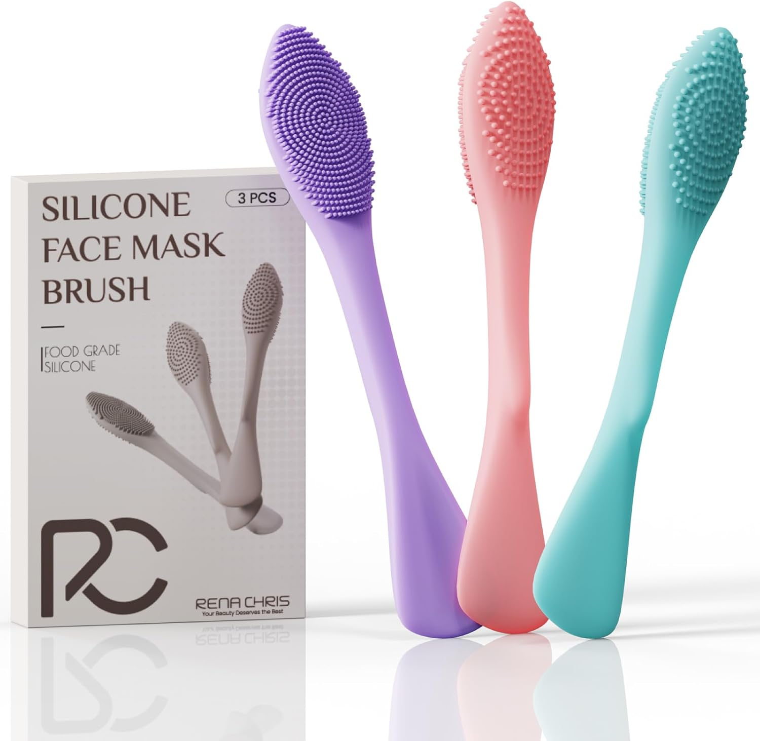Rena Chris Silicone Face Scrubber, 3 in 1 Face Mask Applicator & Pore Cleaning Brush, 3 Pack Double-End Facial Cleansing Brush for Exfoliating, Blackhead Removal, Skincare Applicator for Mud image number 4