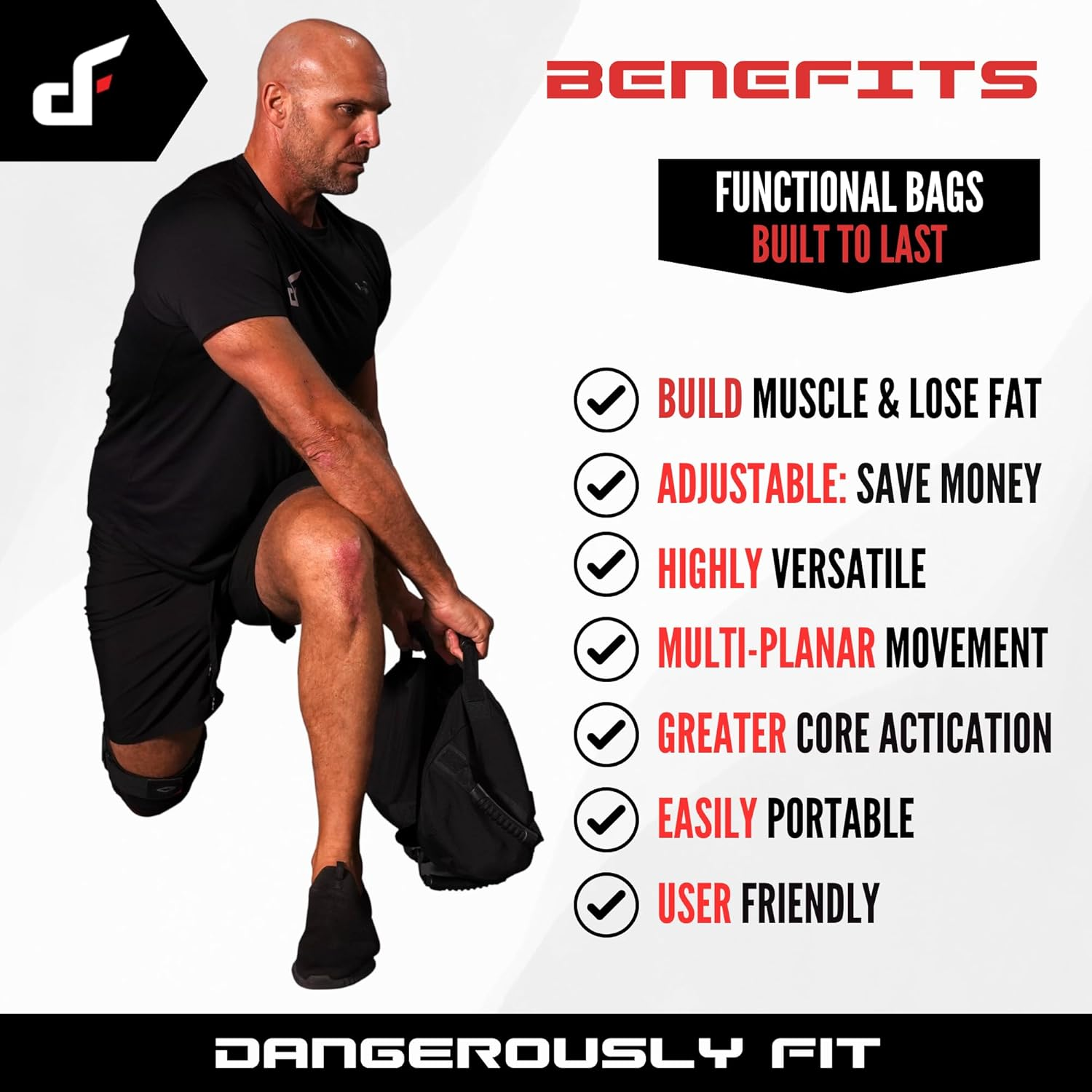 Sandbags - Heavy Duty Durable Workout Exercise Bag for Crossfit Training, Functional Fitness, Strength, MMA, Conditioning - Adjustable Fillers Bags to 20Kg, 40Kg & 60Kg image number 3