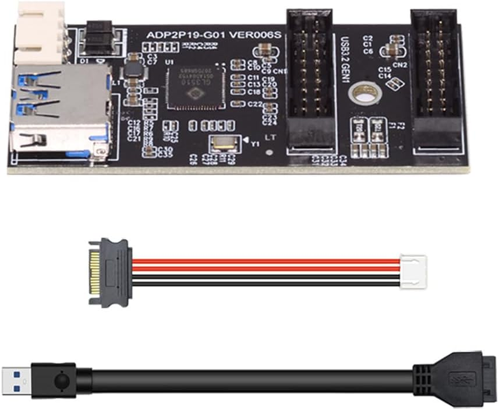Cablecc 5Gbps Single 19/20Pin Header to USB 3.0 19/20Pin Dual Ports Female PCBA Type 1 to 2 Adapter Splitter HUB