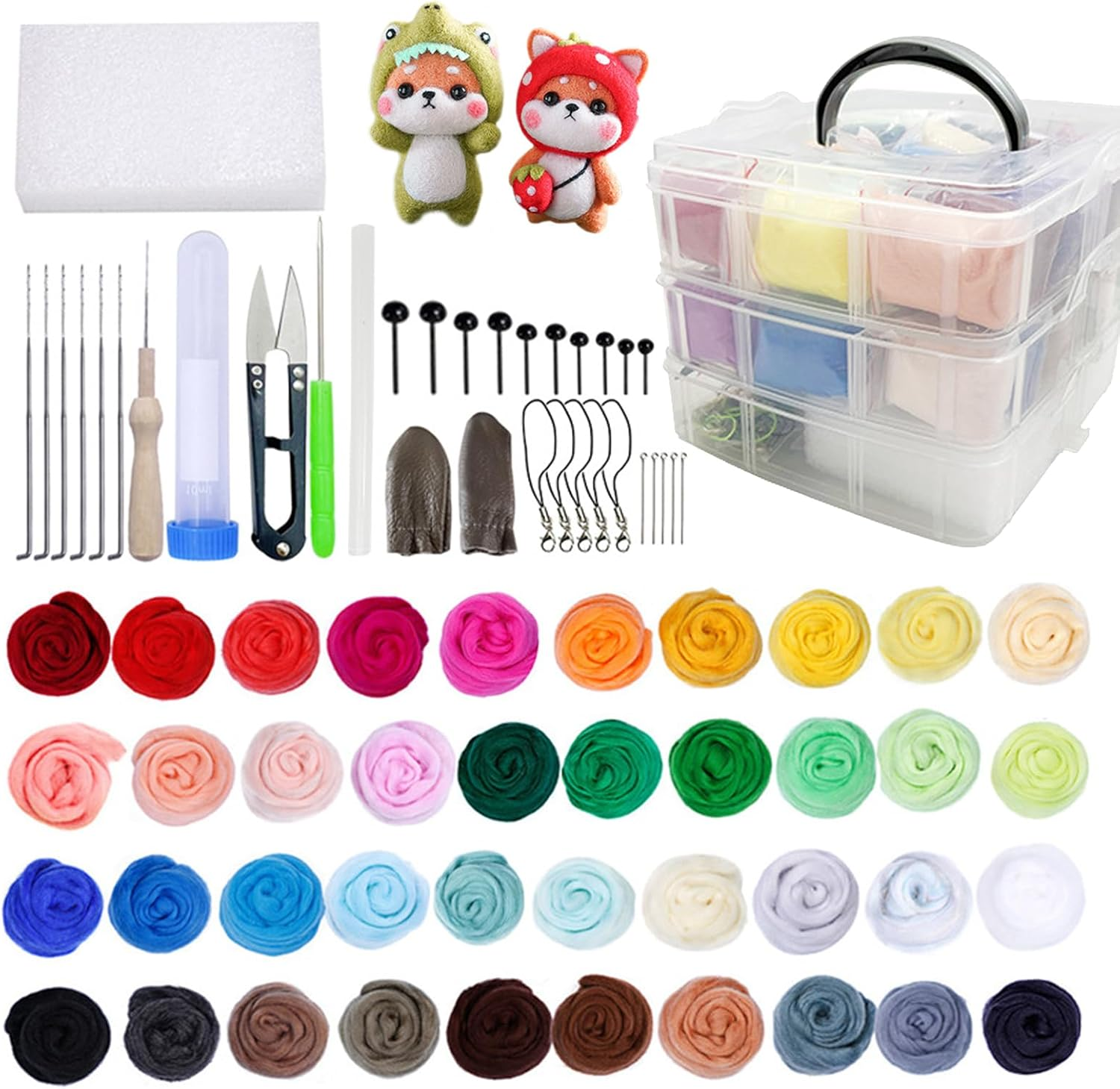 Mayboos Needle Felting Kit, Wool Roving 20 Colors Set, Wool Felting Kit Felt Molds with Portable Storage Box for DIY Craft Home Decoration Gift (Green Bag)