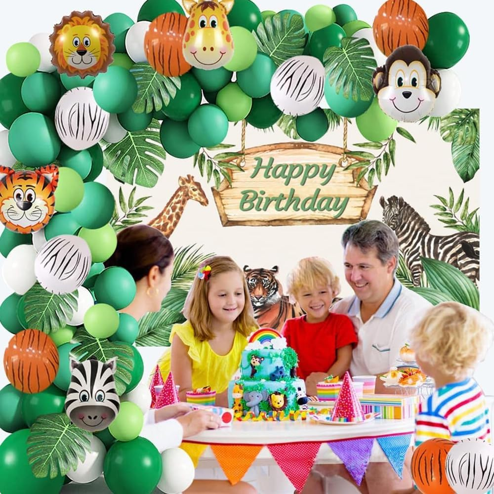 Jungle Party Balloons Garland Kit,Safari Animal Balloon, Animal Foil Confetti Balloon Arch Palm Leaves Set for Jungle Theme Birthday Decorations, Safari Woodland Birthday Party Supplies. image number 1