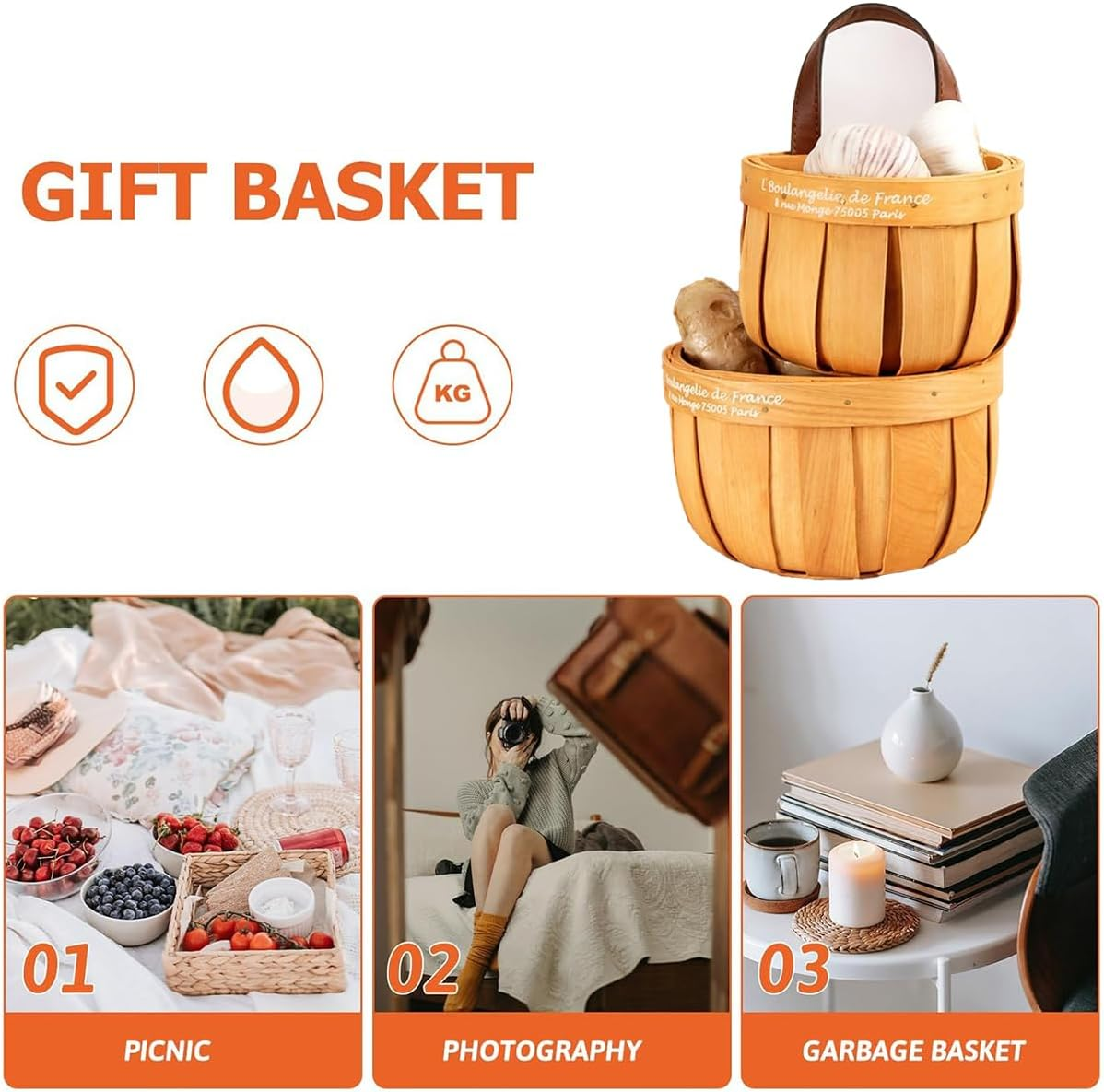 AIMALL Nordic Woven Wall Storage Basket, Vintage Yellow Hanging Basket for Kitchen Garlic Ginger Letters, Decorative Wall Organiser in 2 Sizes for Rustic Interiors image number 2