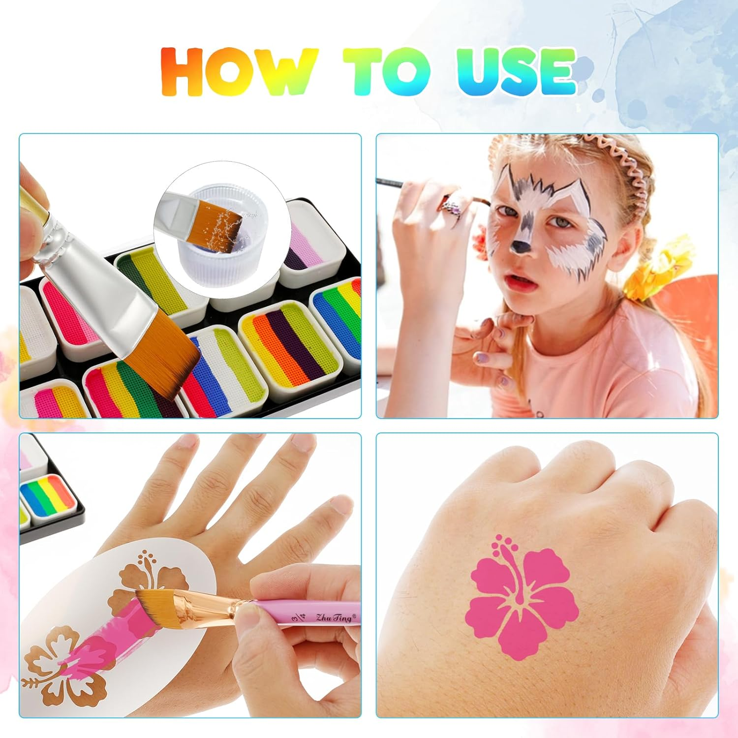 Face Painting Kit for Kids, Multi-Colour Washable Non-Toxic Face Body Paint Set with 7 Brushes,Stencils,Finger Cap,Sponge, Water Based Professional Body Art Face Makeup Palette for Party Cosplay image number 1