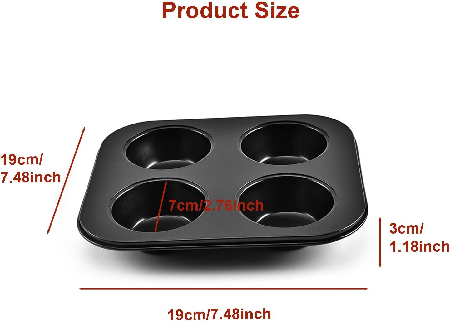 4 Cup Muffin Pan, Bakeware Non-Stick Cupcake Baking Pan Mini Pie Pans, Air Fryer Small Oven Cupcake Baking Pan Non Stick No Toxic Bakeware, Heavy Duty Carbon Steel Muffin Tray for Oven Baking (2PCS) image number 1