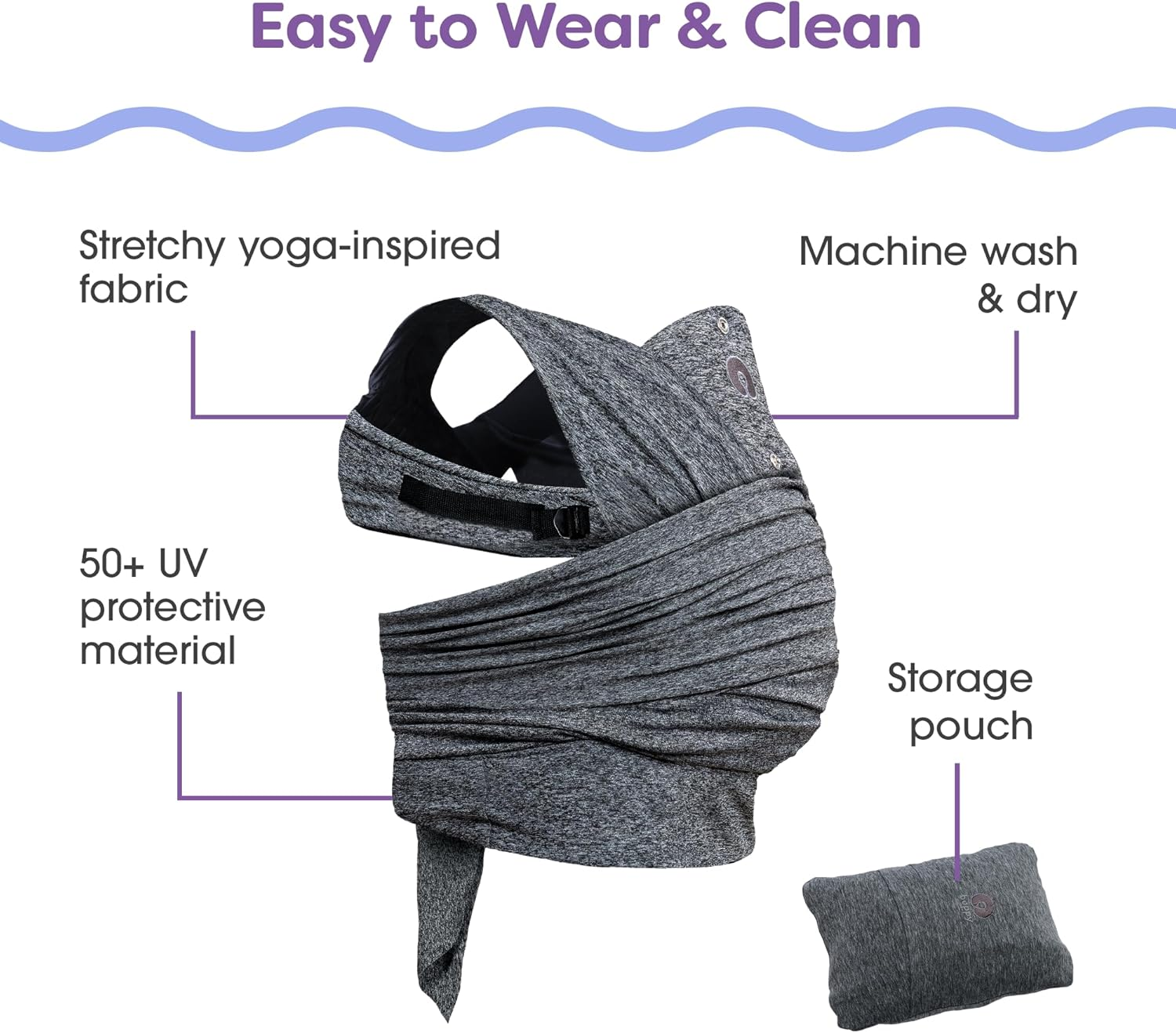 Boppy Baby Carrier - Adjustable Comfyfit, Heathered Gray, Hybrid Wrap with New Adjustable Arm Straps to Fit More Bodies, 3 Carrying Positions, 0M+ 8-35Lbs, Soft Yoga-Inspired Fabric with Storage Pouch image number 1